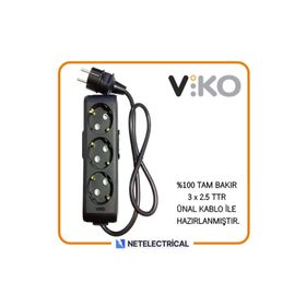 Viko Multi-let 3'lü Topraklı 3 Metre Kablolu Çocuk Korumalı Priz