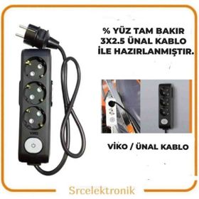Viko Multi-Let 3'lü Ünal Kablo 3x2.5 7 m Anahtarlı Topraklı Çocuk Korumalı Uzatma