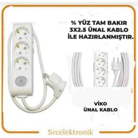 Viko Multi-Let 3'lü Ünal Kablolu 3x2.5 20 m Anahtarlı Topraklı Çocuk Korumalı Uzatma