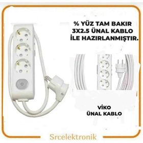 Viko Multi-Let 3'lü Ünal Kablolu 3x2.5 25 m Anahtarlı Topraklı Çocuk Korumalı Uzatma