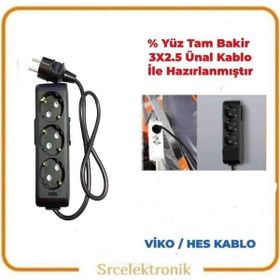 Viko Multi-Let 3'lü Ünal Kablolu Siyah 3x2.5 5 m Topraklı Çocuk Korumalı Uzatma