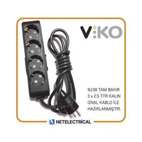 Viko Multi-Let 4'lü 3x2.5 30 m Öznur Kablo Tam Bakır Topraklı Çocuk Korumalı Uzatma Grup Priz