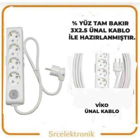 Viko Multi-Let 4'lü 3x2.5 5 m Ünal Kablo Anahtarlı Topraklı Çocuk Korumalı Uzatma