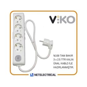 Viko Multi-Let 4'lü 3x2.5 6 m Öznur Kablo Tam Bakır Anahtarlı Topraklı Çocuk Korumalı Uzatma Grup Priz