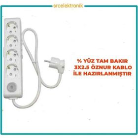 Viko Multi-Let 4'lü 3x2.5 7 m Öznur Kablo Tam Bakır Anahtarlı Topraklı Çocuk Korumalı Uzatma Grup Priz