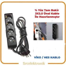 Viko Multi-Let 4'lü Siyah 3x2.5 3 m Ünal Kablo Topraklı Çocuk Korumalı Uzatma