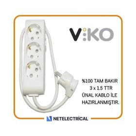 Viko Multi-Let 5 mt Topraklı Kablolu Çocuk Korumalı 3'lü Grup Priz