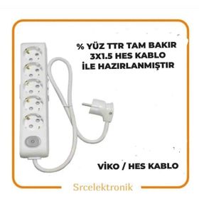 Viko Multi-Let 5'li 3x1.5 3 m Hes Kablo Tam Bakır Anahtarlı Topraklı Çocuk Korumalı Uzatma
