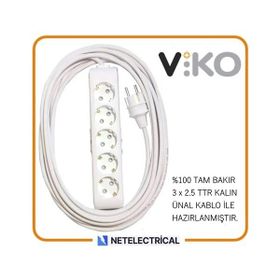Viko Multi-Let 5'li 3x2.5 10 m Öznur Kablo Tam Bakır Topraklı Çocuk Korumalı Uzatma Grup Priz