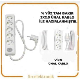 Viko Multi-Let 5'li 3x2.5 30 m Ünal Kablolu Anahtarlı Topraklı Çocuk Korumalı Uzatma