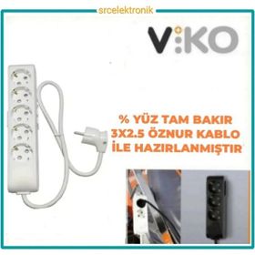 Viko Multi-Let 5'li 3x2.5 4 m Öznur Kablo Tam Bakır Topraklı Çocuk Korumalı Uzatma Grup Priz