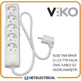 Viko Multi-Let 5'li 3x2.5 6 m Öznur Kablo Tam Bakır Topraklı Çocuk Korumalı Uzatma Grup Priz