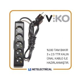Viko Multi-Let 5'li 3x2.5 7 m Öznur Kablo Tam Bakır Topraklı Çocuk Korumalı Uzatma Grup Priz