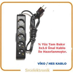 Viko Multi-Let 5'li 3x2.5 8 m Ünal Kablolu Siyah Topraklı Çocuk Korumalı Uzatma