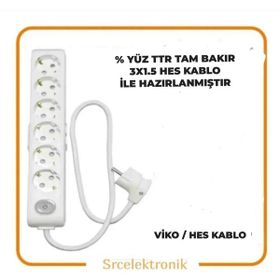Viko Multi-Let 6'lı 3x1.5 20 m Hes Kablo Tam Bakır Anahtarlı Topraklı Çocuk Korumalı Uzatma