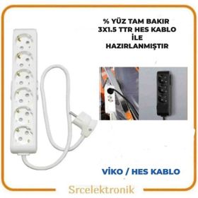 Viko Multi-Let 6'lı 3x1.5 3 m Hes Kablo Tam Bakır Topraklı Çocuk Korumalı Uzatma