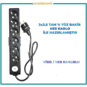 Viko Multi-Let 6'lı 3x2.5 16 m Hes Kablo Tam Bakır Anahtarlı Topraklı Çocuk Korumalı Uzatma Priz