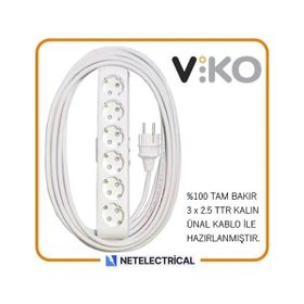 Viko Multi-Let 6'lı 3x2.5 20 m Öznur Kablo Tam Bakır Topraklı Çocuk Korumalı Uzatma Grup Priz