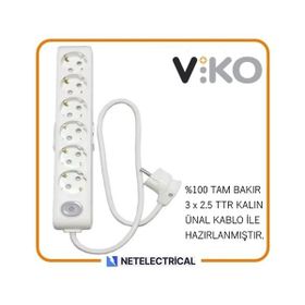 Viko Multi-Let 6'lı 3x2.5 25 m Öznur Kablo Tam Bakır Anahtarlı Topraklı Çocuk Korumalı Uzatma Grup Priz