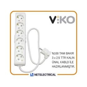 Viko Multi-Let 6'lı 3x2.5 3 m Öznur Kablo Tam Bakır Topraklı Çocuk Korumalı Uzatma Grup Priz