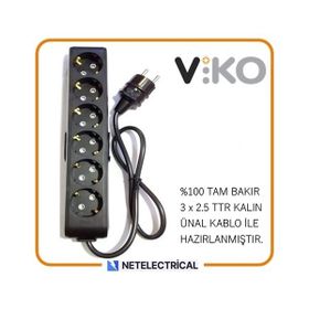 Viko Multi-Let 6'lı 3x2.5 7 m Öznur Kablo Tam Bakır Topraklı Çocuk Korumalı Uzatma Grup Priz