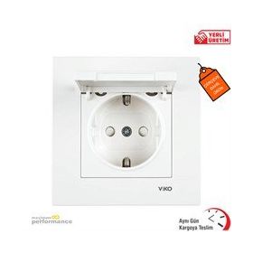 Viko VİKO0017 Karre Kapaklı Çocuk Korumalı Topraklı Priz Beyaz + Çerçeve