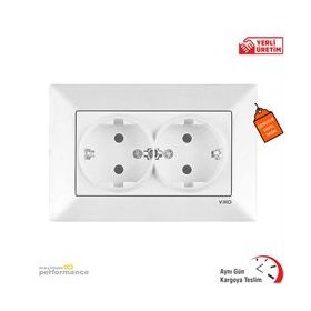 Viko VİKO0019 Karre İkili Topraklı Priz Beyaz + Çerçeve