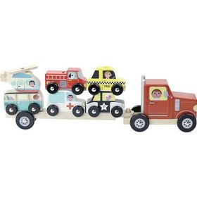 Vilac Truck and Trailer with Vehicules Stacking Game Taşıtları Kamyona Dizme Oyunu