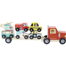 Vilac Truck and Trailer with Vehicules Stacking Game Taşıtları Kamyona Dizme Oyunu