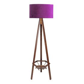 Vinner Ahşap Saksılıklı Tripod Kadife Mor Lambader