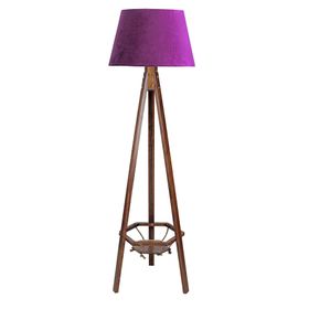 Vinner Ahşap Saksılıklı Tripod Kadife Mor Lambader