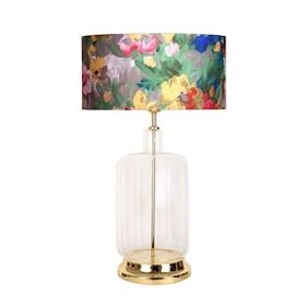 Vinner Rouen Gold Ayaklı Modern Özel Tasarım Violet Desenli Cam Abajur