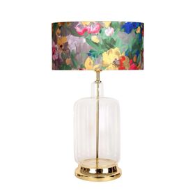 Vinner Rouen Gold Ayaklı Modern Özel Tasarım Violet Desenli Cam Abajur