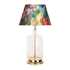 Vinner Rouen Gold Ayaklı Modern Özel Tasarım Violet Desenli Cam Abajur