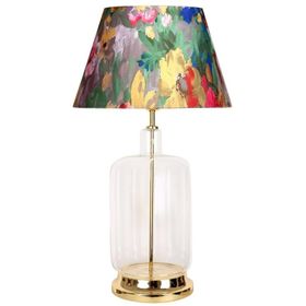 Vinner Rouen Gold Ayaklı Modern Özel Tasarım Violet Desenli Cam Abajur