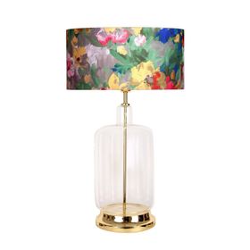 Vinner Rouen Gold Ayaklı Modern Özel Tasarım Violet Desenli Cam Abajur