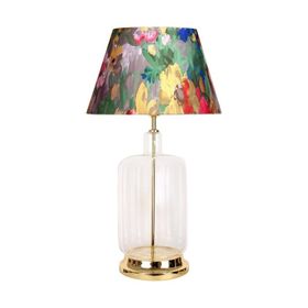 Vinner Rouen Gold Ayaklı Modern Özel Tasarım Violet Desenli Cam Abajur