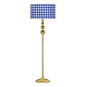 Vinner VNRVGAGKLMB017 Vega Gold Üçlü Küre Tek Ayaklı Metal Mavi Beyaz Ekose Desenli Lambader
