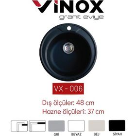 Vinox 48 cm VX006 Siyah Yuvarlak Granit Eviye
