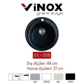 Vinox 48 cm VX006 Siyah Yuvarlak Granit Eviye