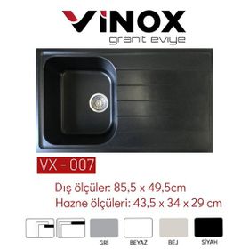 Vinox 85,5x49,5 VX007 Siyah Tek Göz Granit Eviye