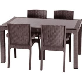 Violet Rattan 4'lü Kahverengi Camlı Bahçe Masa Takımı