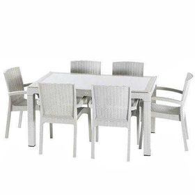 Violet Rattan 80x140 cm 6'lı Camlı Kahve Bahçe Mutfak Masa Takımı