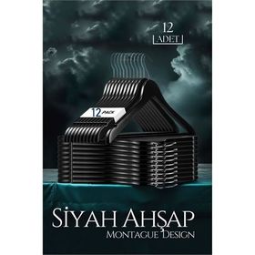 Vip Home Concept Siyah Ahşap Görünümlü 12'li Elbise Askısı