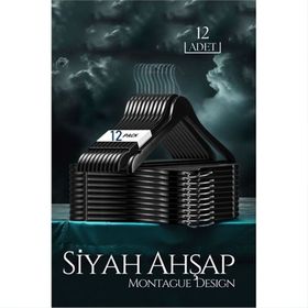 Vip Home Concept Siyah Ahşap Görünümlü 12'li Elbise Askısı