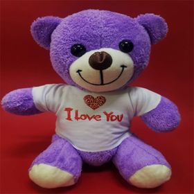 Vipfoni Mor I Love You Baskılı Tişörtlü Ayıcık