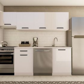 Visas Concept 240 CM Gamze Hazır Tezgah Dahil Parlak Beyaz Mutfak Dolabı