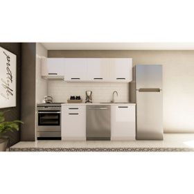 Visas Concept 240 CM Gamze Hazır Tezgah Dahil Parlak Beyaz Mutfak Dolabı