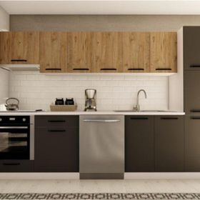Visas Concept 300 CM Işıl Aspiratör, Ankastre ve Kiler Modüllü Atlantik Çam ve Antrasit Hazır Mutfak Dolabı