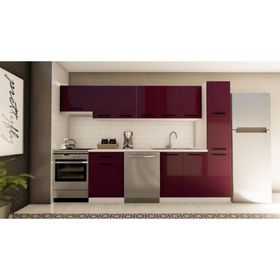 Visas Concept 300 CM Meliha Tezgah Dahil Aspiratör Ve Kiler Modüllü Parlak Mürdüm Hazır Mutfak Dolabı